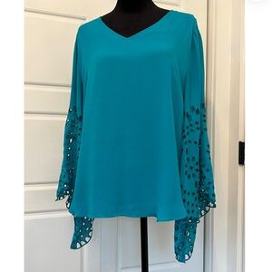 Chico's Teal Blouse with Cutout Sleeves